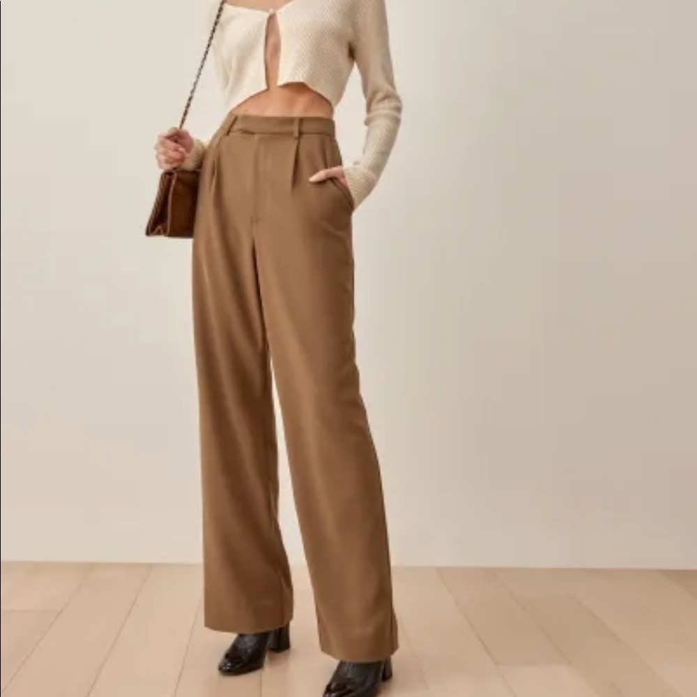 Reformation Tan High-Waisted Trousers